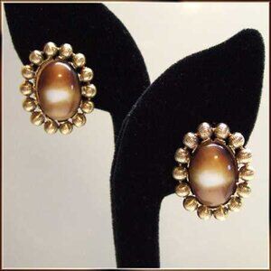 1940s Italian Venetian or Czech Caramel Glass Vintage Earrings